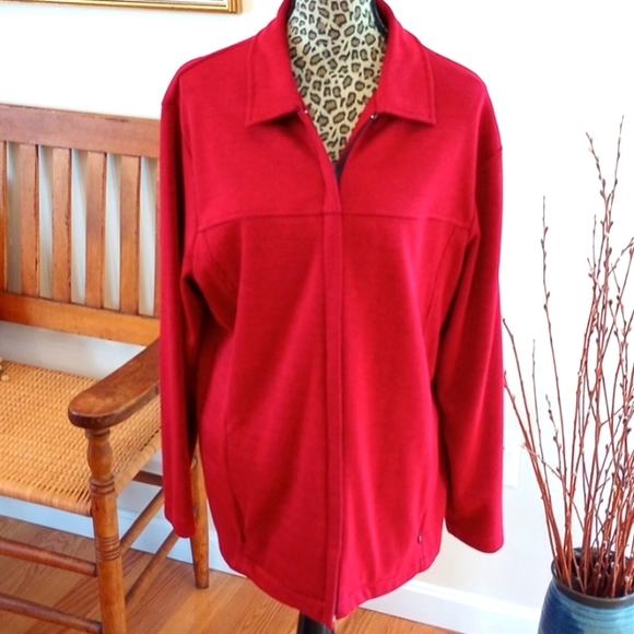 Karen Scott Zip Up Jacket Size:L Color:Red Houndstooth - Picture 1 of 8